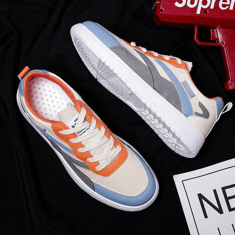 Giày thể thao sneaker nam đế bằng vải da cao cấp Hàn Quốc màu đen và cam BOM-GN-031 | BigBuy360 - bigbuy360.vn