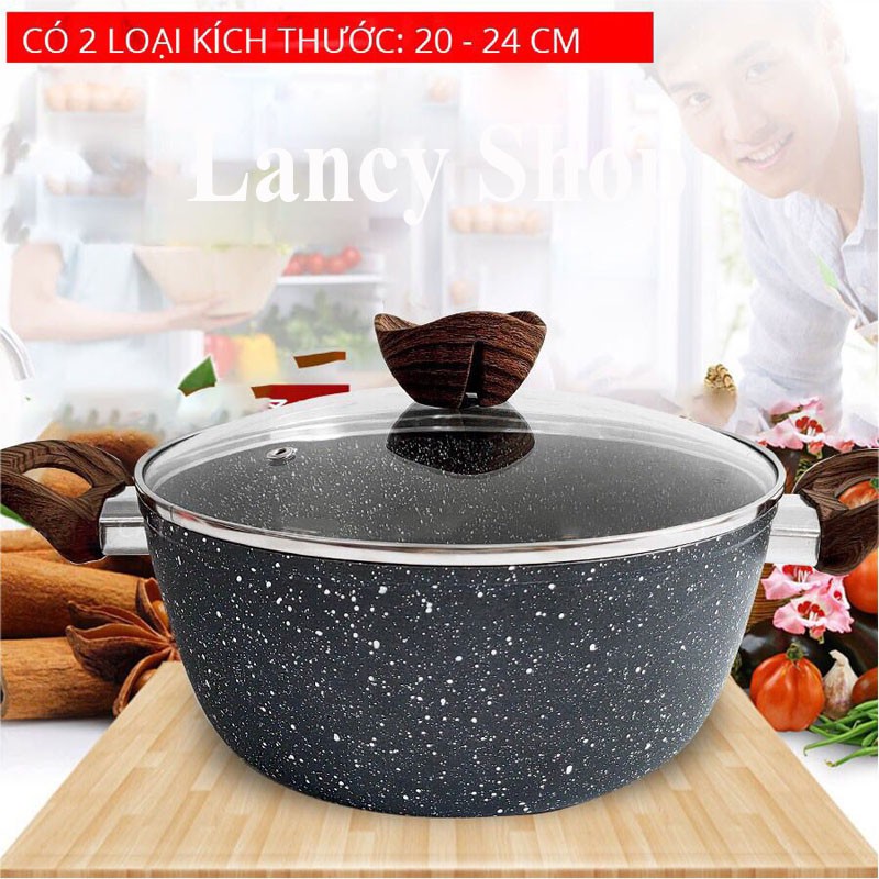 Nồi Vân Đá Đáy Từ Chống Dính Cao Cấp Để Chiên, Xào, Nấu, Hấp Dùng Bếp Gas, Bếp Từ, Bếp Hồng Ngoại - NDA2024 vt163