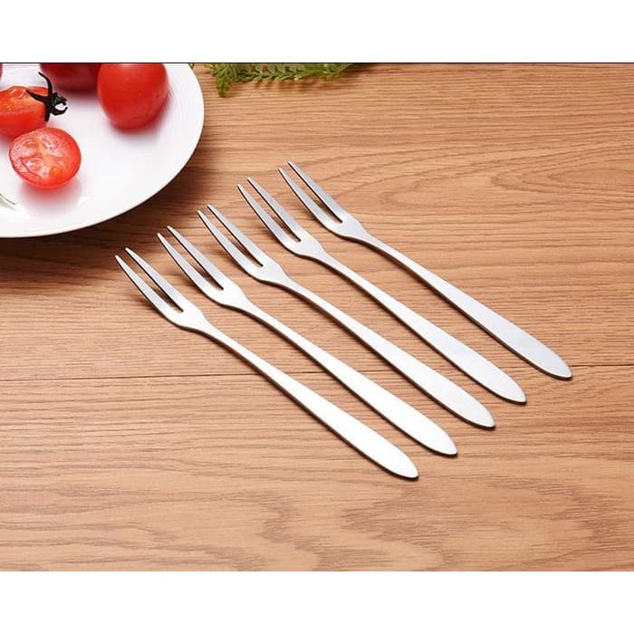 set 10 dĩa inox ăn bánh, ăn hoa quả 2 chân, nĩa inox ăn hoa quả 13cm