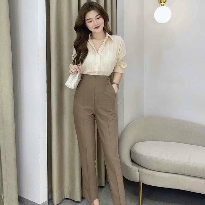 Quần baggy nữ Ladya công sở cạp liền lưng cạp cao vải tuyết mưa M111