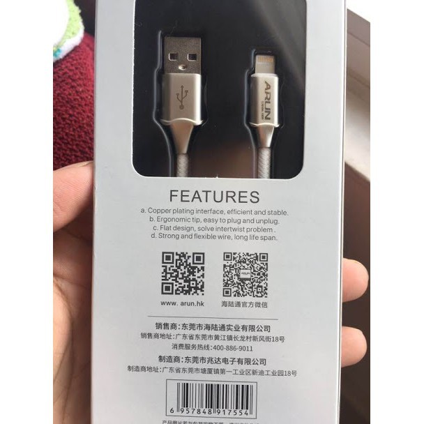 RẺ NHẤT HCM Cáp sạc Arun Iphone X R10 siêu chất bảo hành 1 năm 1 ĐỔI 1