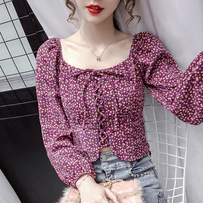Áo Sơ Mi Tay Phồng Họa Tiết Hoa Thời Trang Cho Nữ