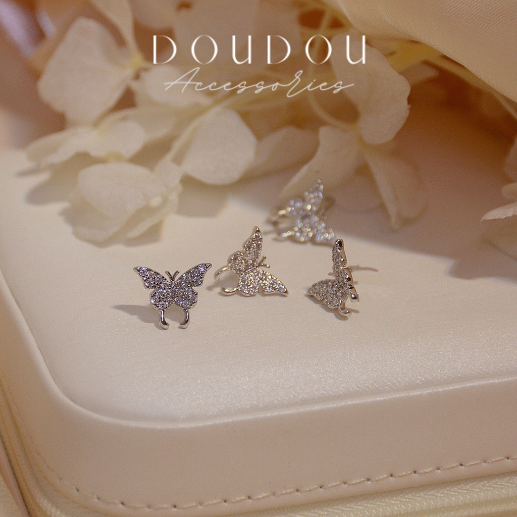 Bông tai nữ Doudou Phụ kiện Set khuyên hoa tai nữ hình bướm 5 chiếc phong cách Hàn Quốc thời trang chuôi bạc 925 EH023