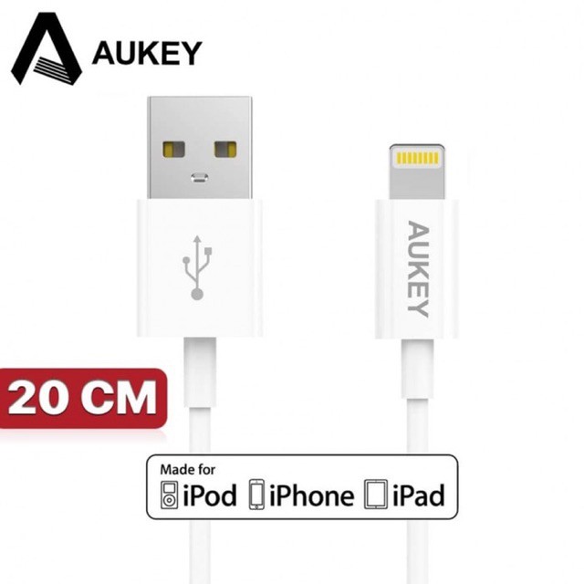 Cáp Lightning Aukey CB-D8 20cm - Chứng Chỉ Apple MFi - Màu Trắng