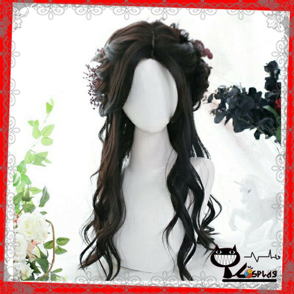 [Sẵn] Wig teen/lolita/cosplay đen BHT071 (tóc giả nguyên đầu xoăn trục) [Miu Cosplay]