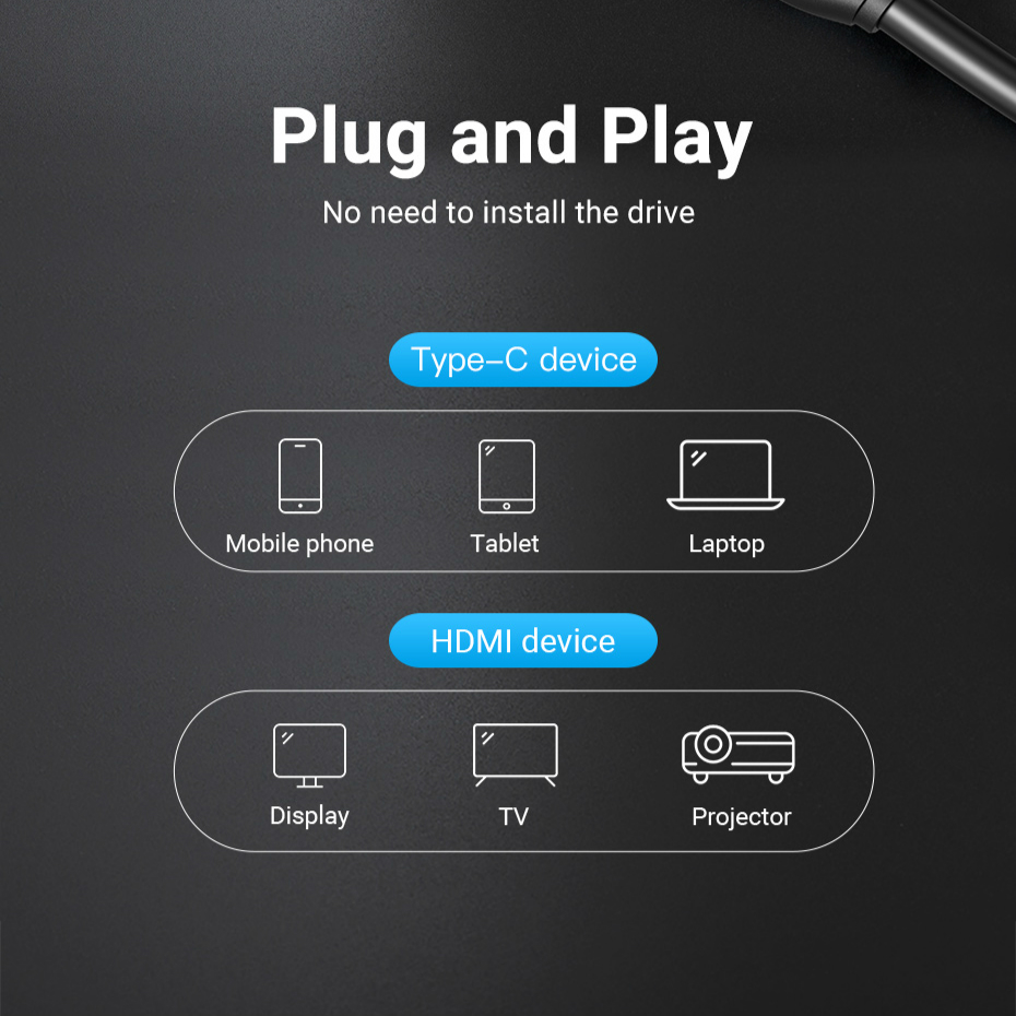 Đầu Chuyển Đổi VENTION Cổng Type-C Sang Hdmi 4k Hdmi 1.4 &amp; 2.0 Cho Laptop táo Pro 2018/2017 Chất Lượng Cao