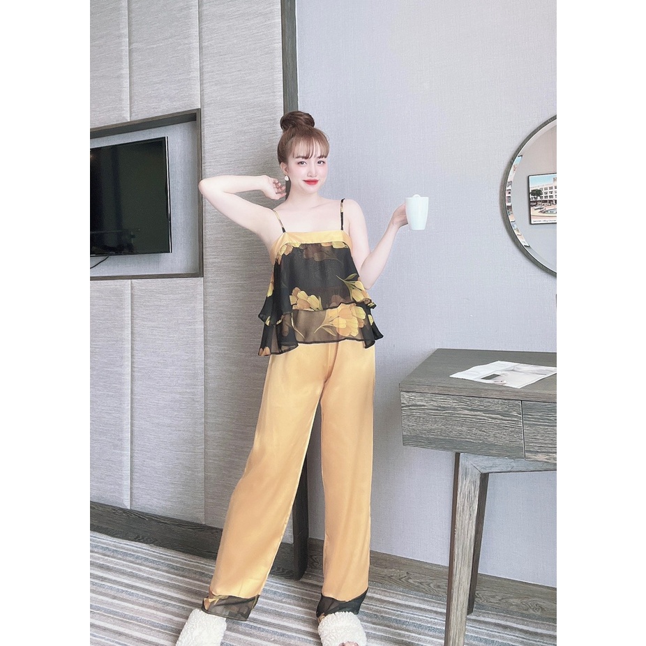 Bộ Đồ Ngủ Nữ SOJUN Vải Chiffon Dưới 65Kg