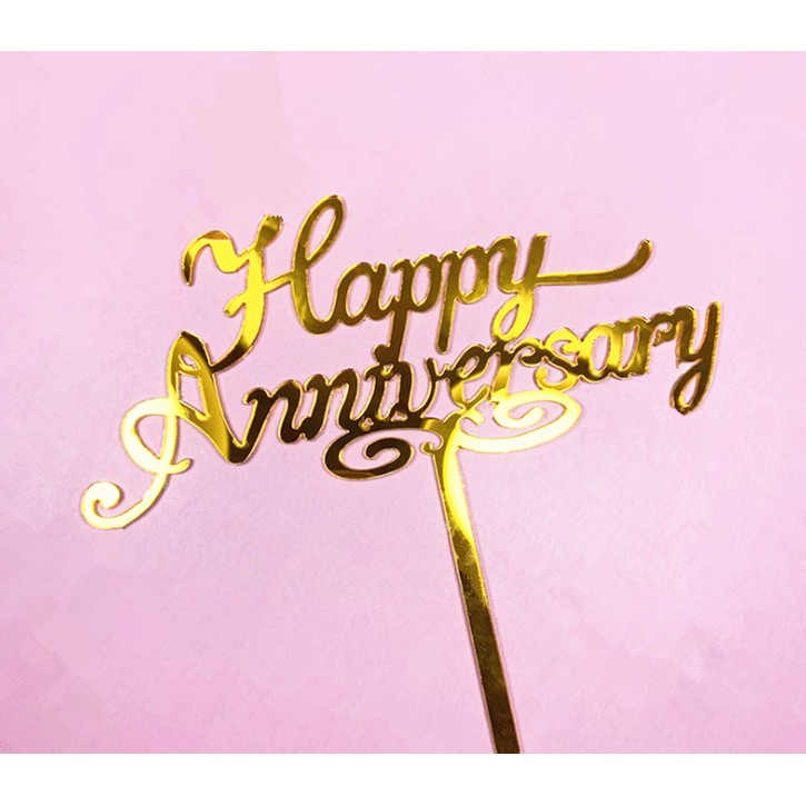 Ulang Tahun Perkahwinan ~ Happy Anniversary Phụ Kiện Trang Trí Bánh Kem Bằng Acrylic Cho Kỷ Niệm
