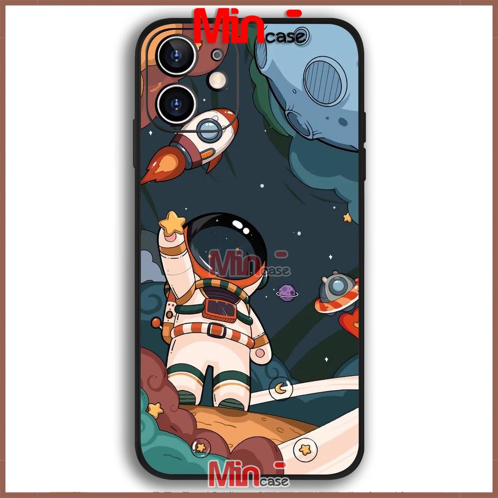 Ốp lưng iPhone Phi hành gia cạnh viền vuông silicon dẻo cho iphone 6/6s/7/8/X/XS/11/12/13 Pro Plus Max Cute dễ thương