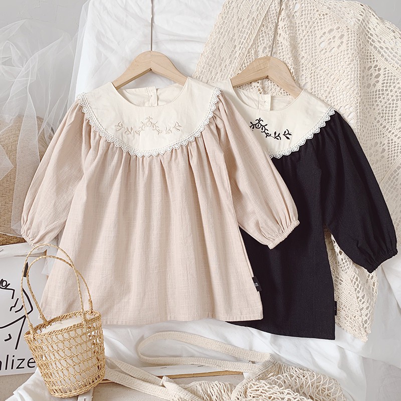 Đầm Cotton phong cách retro thời trang dễ thương cho bé gái