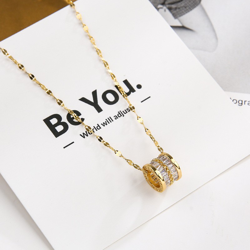 Dây chuyền nữ THÉP TITAN NGUYÊN CHẤT vòng cổ vàng 18k KHÔNG GỈ mặt hình trụ đơn giản phong cách ins hàn quốc