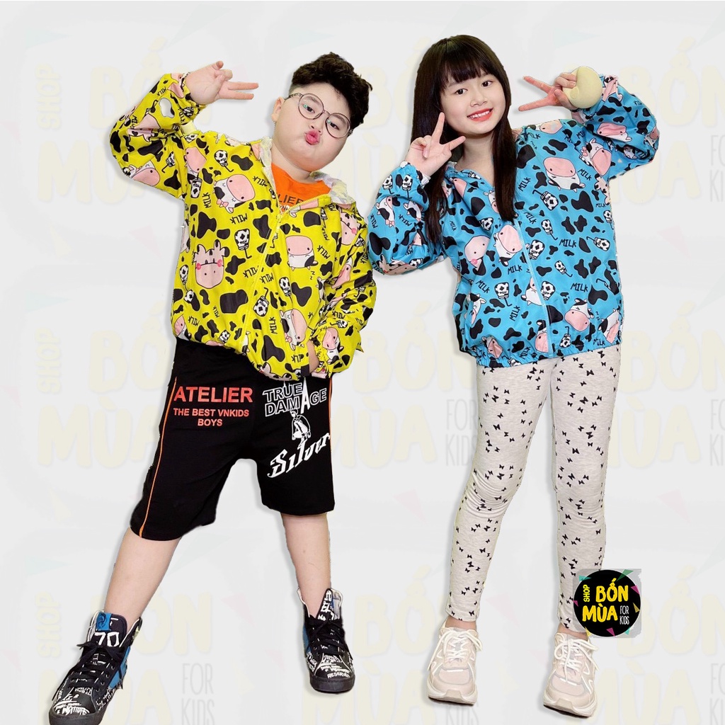 Áo Khoác Gió Bò Sữa Bé Gái 10-45kg 🍇🍇 Áo Khoác Dù Bé Trai Size Đại - Shop Bốn Mùa