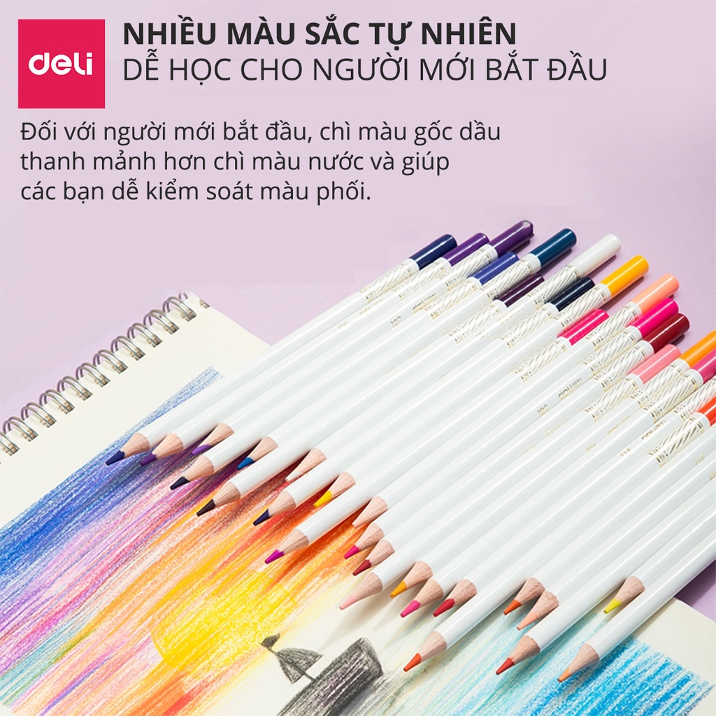 Bút chì màu gốc dầu cao cấp Deli - 48 màu - 1 Hộp - 68112