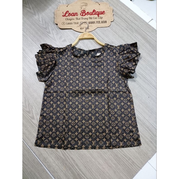 Áo somi họa tiết LV lụa tay cánh tiên_sơ mi kiểu nữ trẻ trung