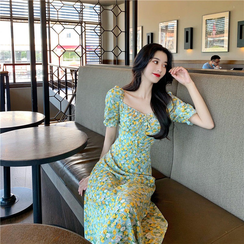 Đầm Perty dáng dài họa tiết hoathiết kế mới phong cách Hàn Quốc thời trang mùa hè cho nữ