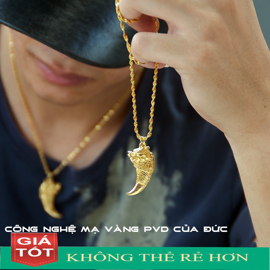 Dây chuyền soắn cả dây - Kèm Mặt Móng cọp đầu sói mạ vàng ITALY cao cấp