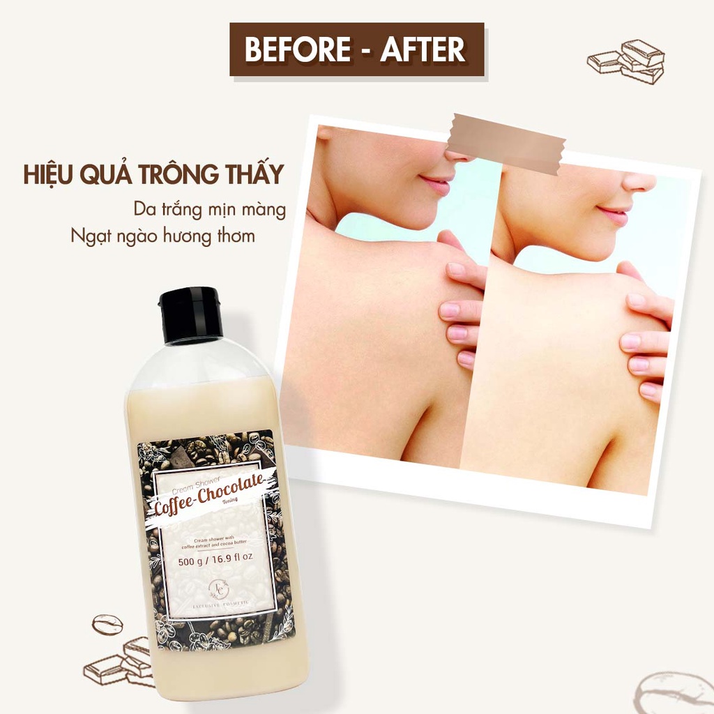 Sữa tắm Cà Phê Exclusive Cosmetic Giúp Dưỡng Ẩm Chuyên Sâu Chống Oxy  Hóa Và Giúp Da Đàn Hồi, Săn Chắc Dung Tích 500g