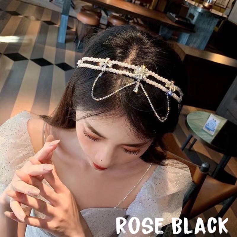 Bộ sưu tập 2 vòng cổ choker lolita hạt phối hoa tuyết đá và dây mặt trái tim (có thể đeo trán) mac KHf-93