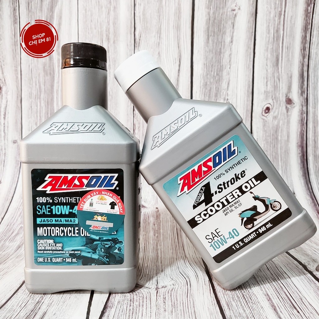 [Dầu nhớt chính hãng] Dầu nhớt xe gắn máy 4T Amsoil 100% Synthetic SAE 10w-40 JASO MA/MA2 946ml