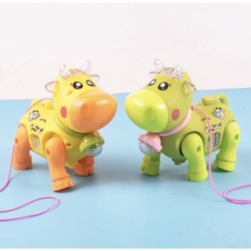 Đồ chơi con bò sữa đi dạo nháy đèn tặng kèm dây