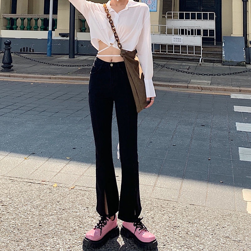 Quần jean ống loe lưng cao thời trang cho nữ