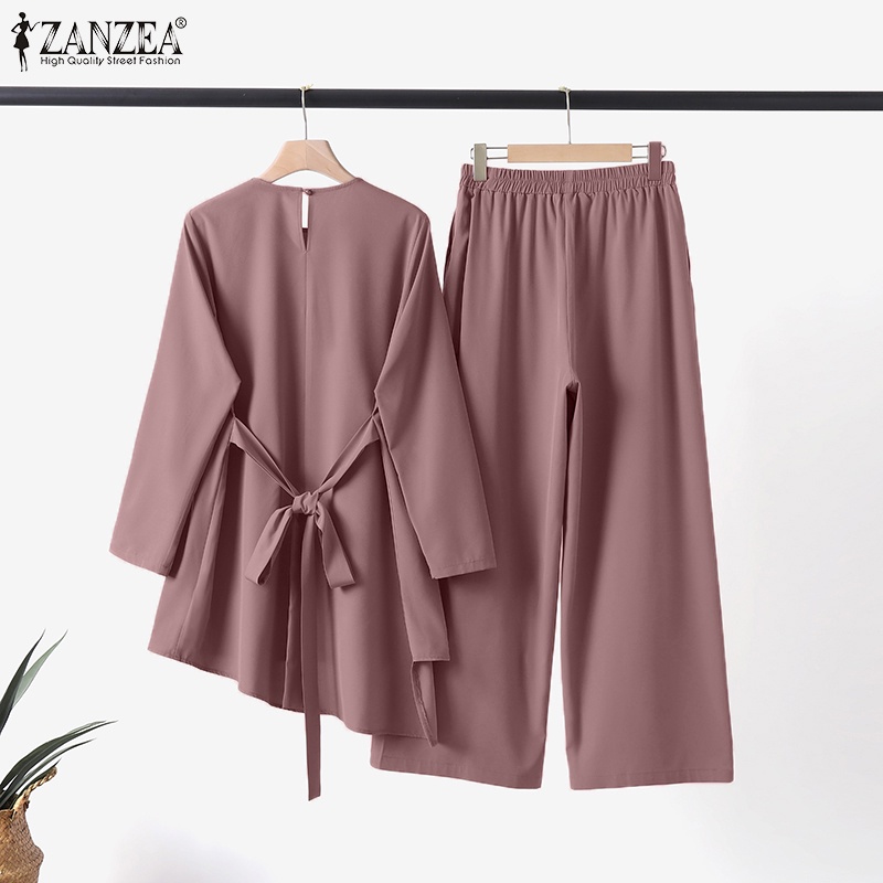 Zanzea Set Quần Dài Lưng Thun Không Đường May Có Túi Thời Trang Nữ