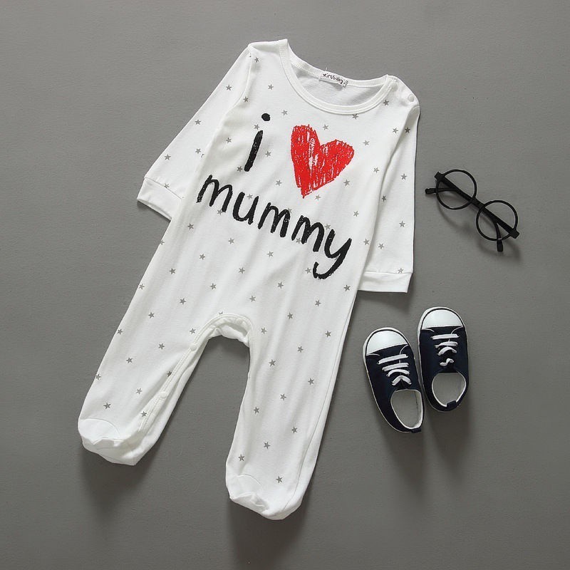 Mikrdoo Áo liền quần hoa có chữ I love Mommy &amp; Daddy xinh xắn cho bé gái