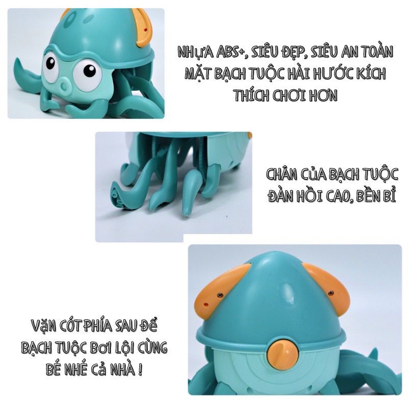 Đồ chơi bạch tuộc bơi lội, bạch tuộc kéo dây bò ngang bằng cót đồ chơi nhà tắm vui nhộn cho bé