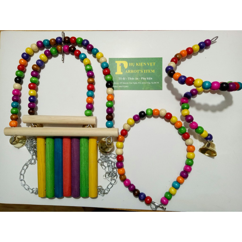 1 BỘ 5 MÓN ĐỒ CHƠI NHIỀU MÀU SẮC (KHÔNG THANG) CHO YẾN PHỤNG VÀ CÁC DÒNG VẸT