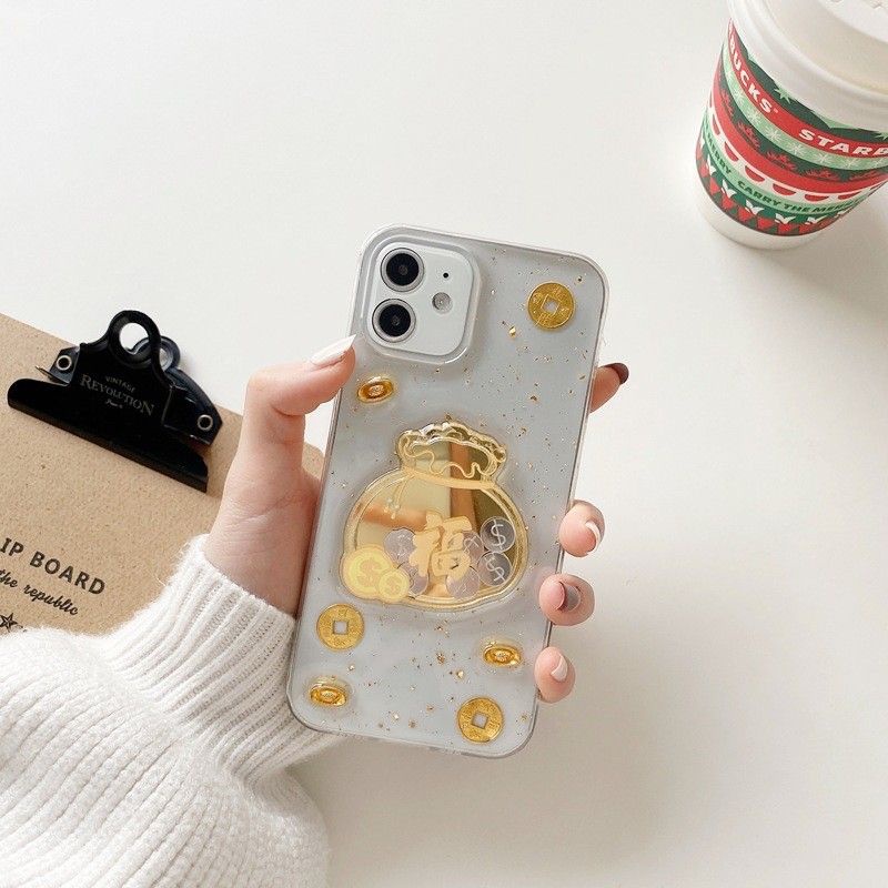 Iphone 12 Pro max | 12 Pro |12 | 11 | Xs max silicon dẻo trong suốt🧧Ốp Túi tiền đỏ in nổi ring lộc🧧