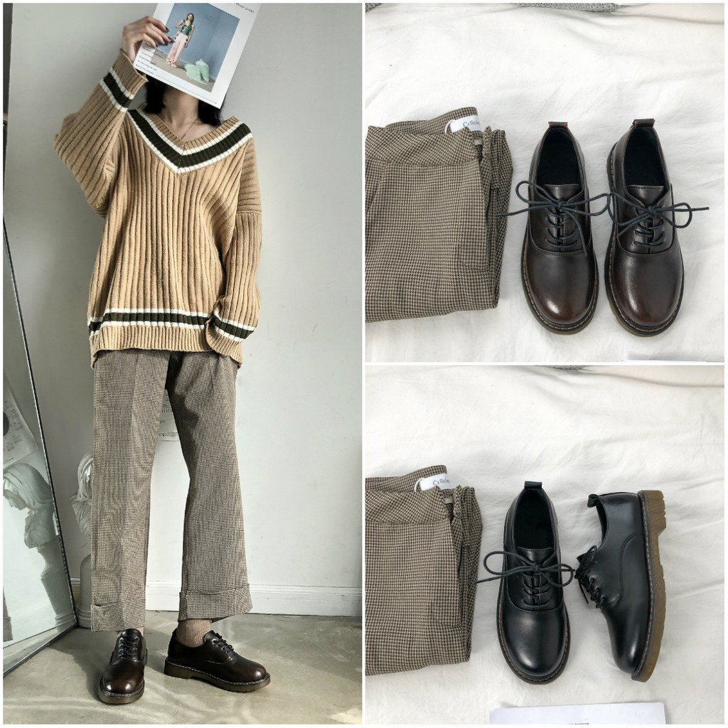 ok [SẴN] G10_Giày da nữ ulzzang buộc dây phong cách retro | BigBuy360 - bigbuy360.vn