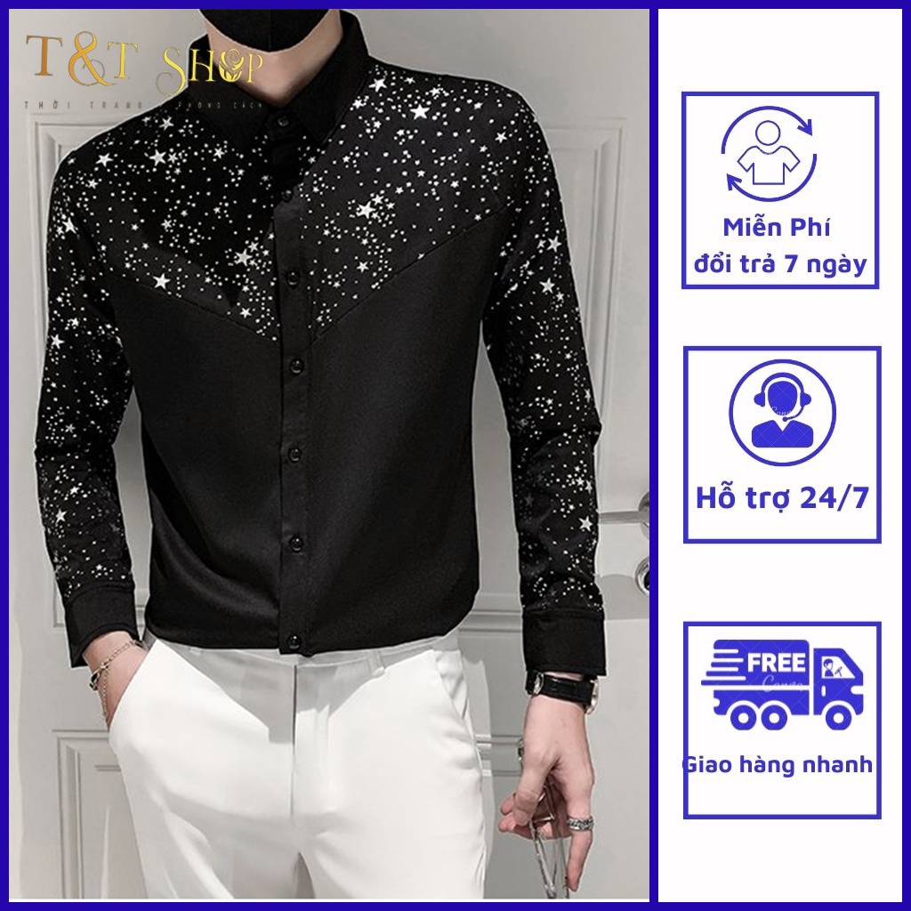Áo sơ mi.Áo sơ mi nam họa tiết, dáng ôm người thanh lịch phong cách  mã- h59