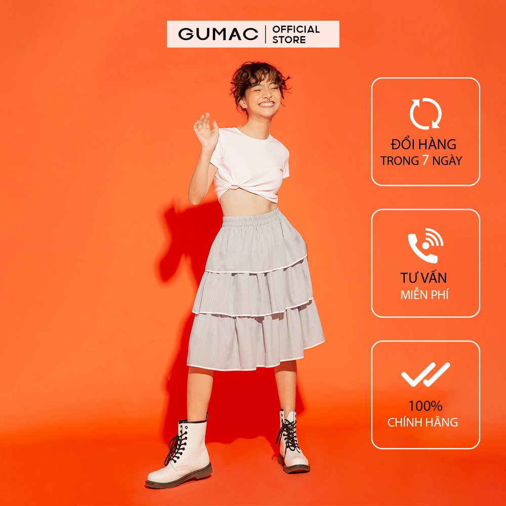 Chân váy nữ tầng viền trắng GUMAC màu xám, dễ thương năng động VA12159