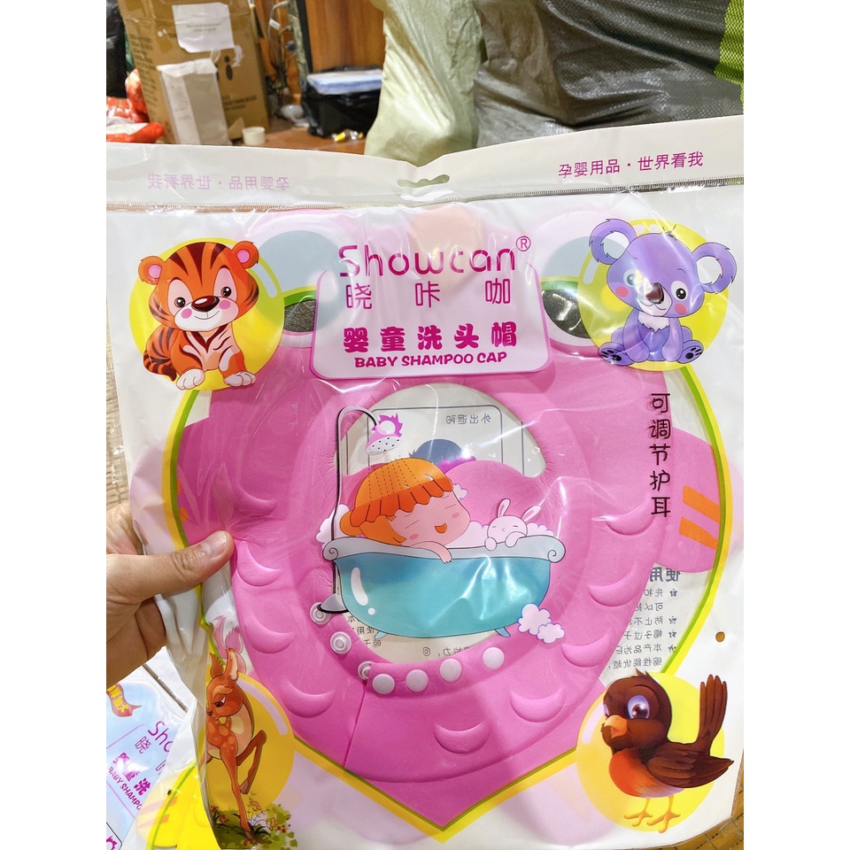 Mũ Gội Đầu Cho Bé Hình Cá Chắn Nước, Chắn Bọt Mắt Siêu Tiện Lợi