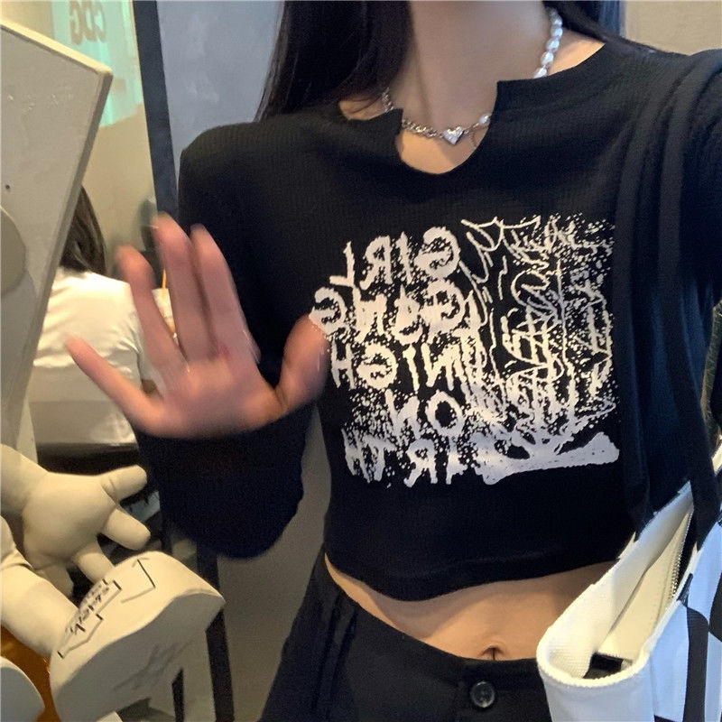 Áo Thun Nữ Tay Dài Dáng Ôm In Họa Tiết Phong Cách Đường Phố Thời Trang Cho Nữ áo phông nữ JL-TX-89