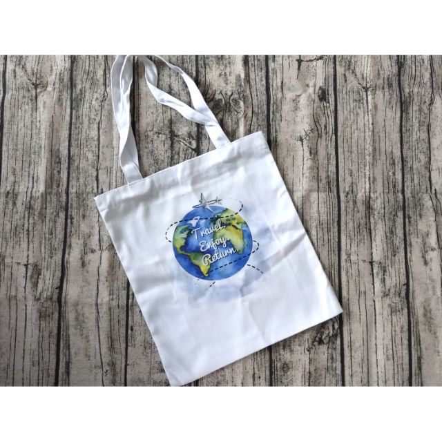 Túi vải tote in hình travel around the world