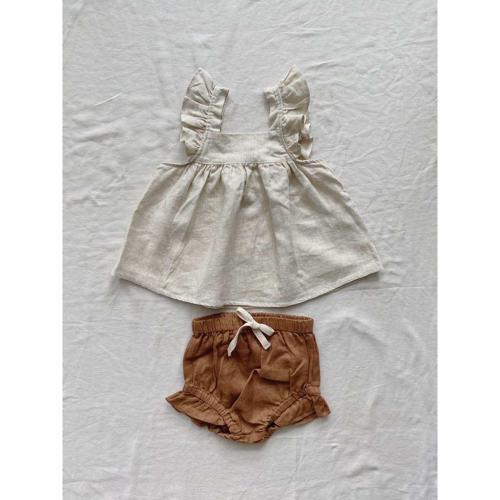 Set Rose Linen Blouse x Frill Cover (Set Áo xòe bồng babydoll kèm quần)