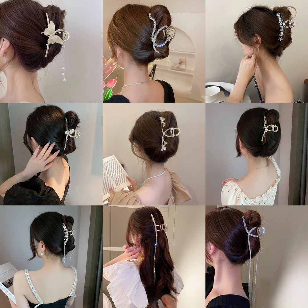 Kẹp Tóc Kim Loại Hình Cá Mập / Hoa Đính Đá Phối Tua Rua Dài Sang Trọng Phong Cách Hàn Quốc