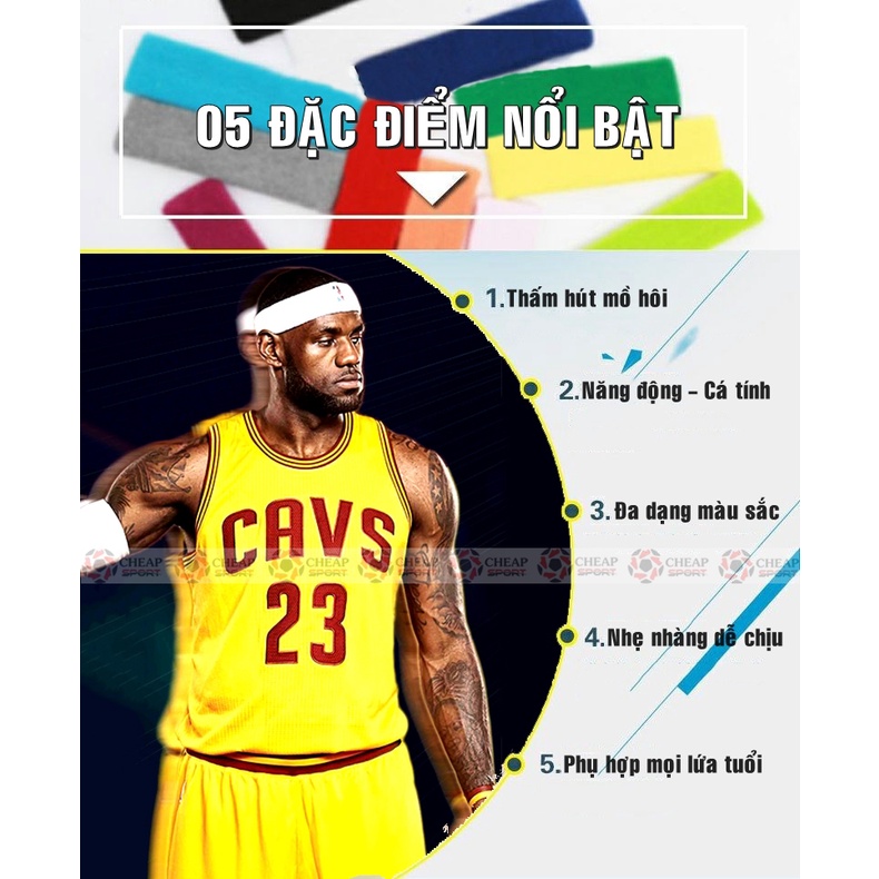 Combo 02 Băng Cổ Tay Thể Thao + 01 Băng Đô Nam Nữ Thấm Mồ Hôi Chơi Bóng Rổ Logo NBA Kobe Jordan Curry King James Kyrie