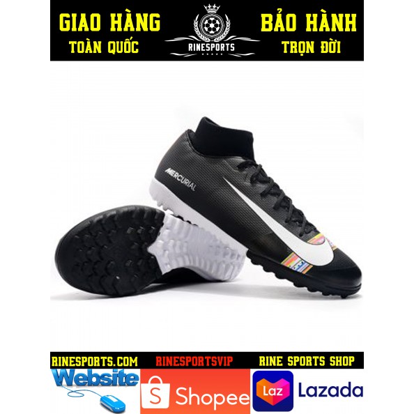 (HÀNG THAILAND) GIÀY BÓNG ĐÁ SÂN CỎ NHÂN TẠO 𝗡𝗶𝗸𝗲 Mercurial Vapor cổ thun đen CỔ CAO TF.CAM KẾT Y HÌNH-CAM KẾT HÀNG TỐT