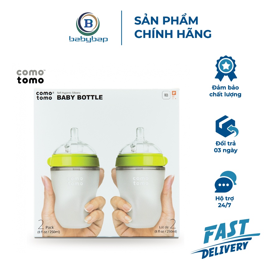 Bộ Hai Bình Silicone Comotomo 250ml Mềm Mại, Trơn Mịn