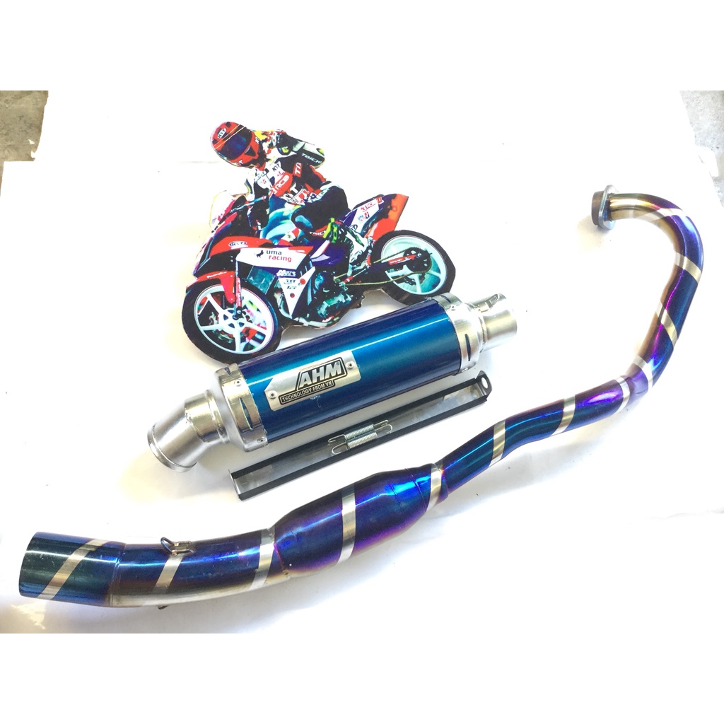 Bộ pô ahm xanh cả cổ bầu hơi titan exciter, winer, sonic, raider, satria, gsx, TFX,R15,...
