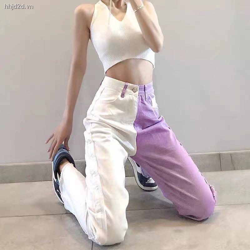 Quần Jean Dài Mỏng Màu Tím Trắng Phong Cách Đường Phố Mỹ Thời Trang Mùa Hè Cho Nữ