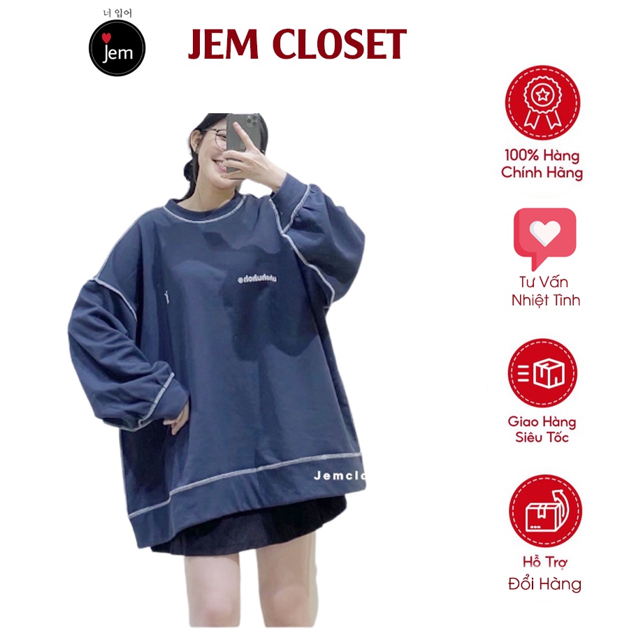 Áo Sweater JEMCLOSET Form Dáng Rộng Chỉ Viền Nổi Bật Chất Liệu Vải Dày Dặn Uhoh-1996