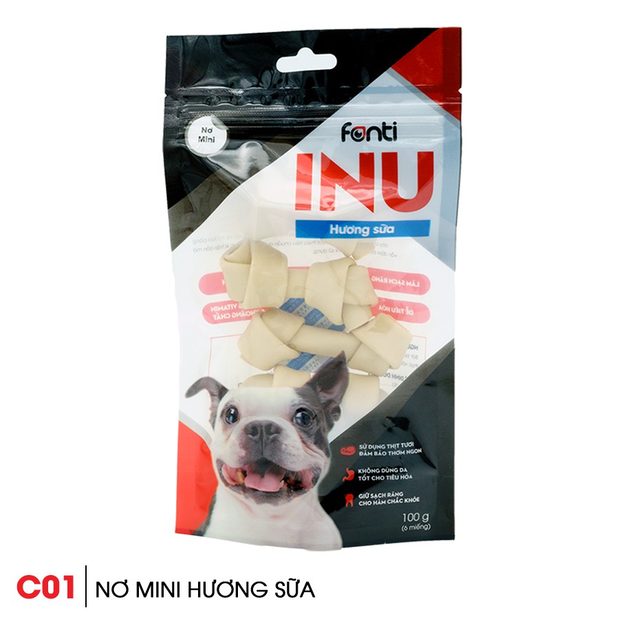 Nơ Hương Sữa, Xương Gặm Cho Chó Fonti Inu, Thơm Ngon Dinh Dưỡng, Làm Sạch Răng, 6Cục/100g/Túi, Made in Vietnam C01