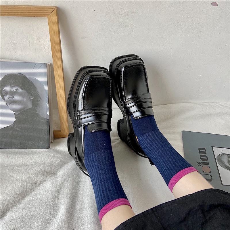 Giày loafer B58 đế cao 4cm phong cách retro Nhật Bả