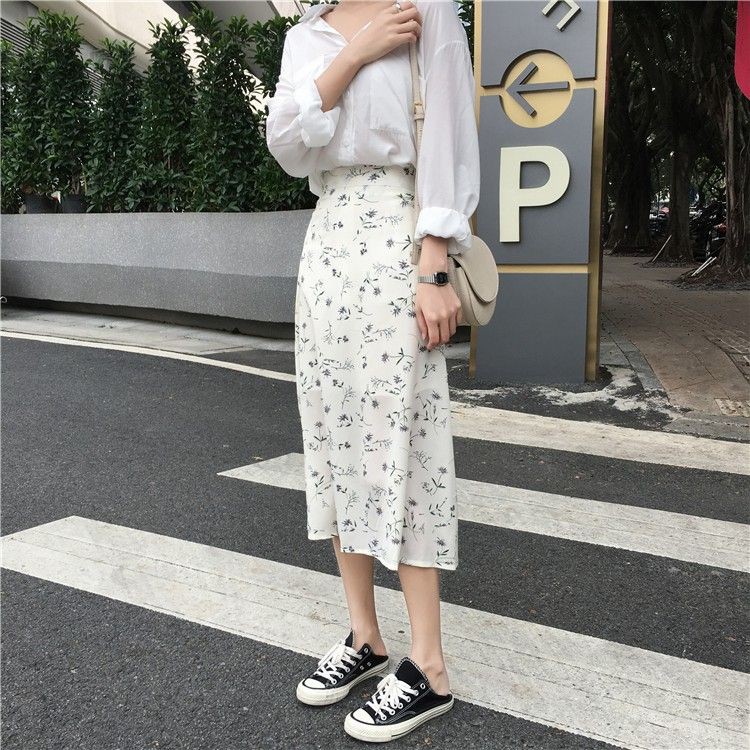 [ORDER/SẴN] MÃ CV27_Chân váy dài trắng họa tiết hoa nhí