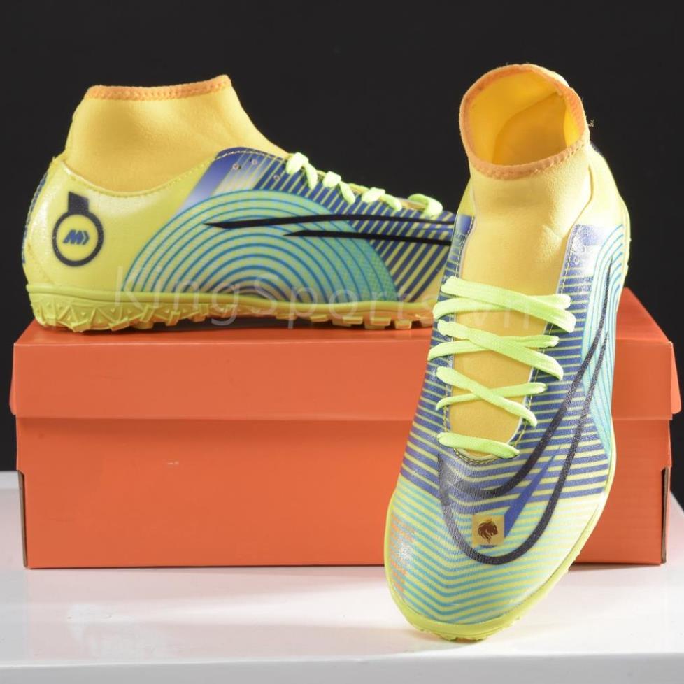 Giày đá bóng nam cổ cao CR7 giày đá banh Mercurial Phiên bản TF trắng xanh MDS 005 cổ cao hỗ trợ khoá cổ chân ; ⚾️ 🐨