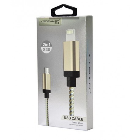 Cáp Sạc 2 trong 1 Konfulon S38 cho IPhone , Android cổng Micro Usb - BH 6 tháng - Hưng Long PC