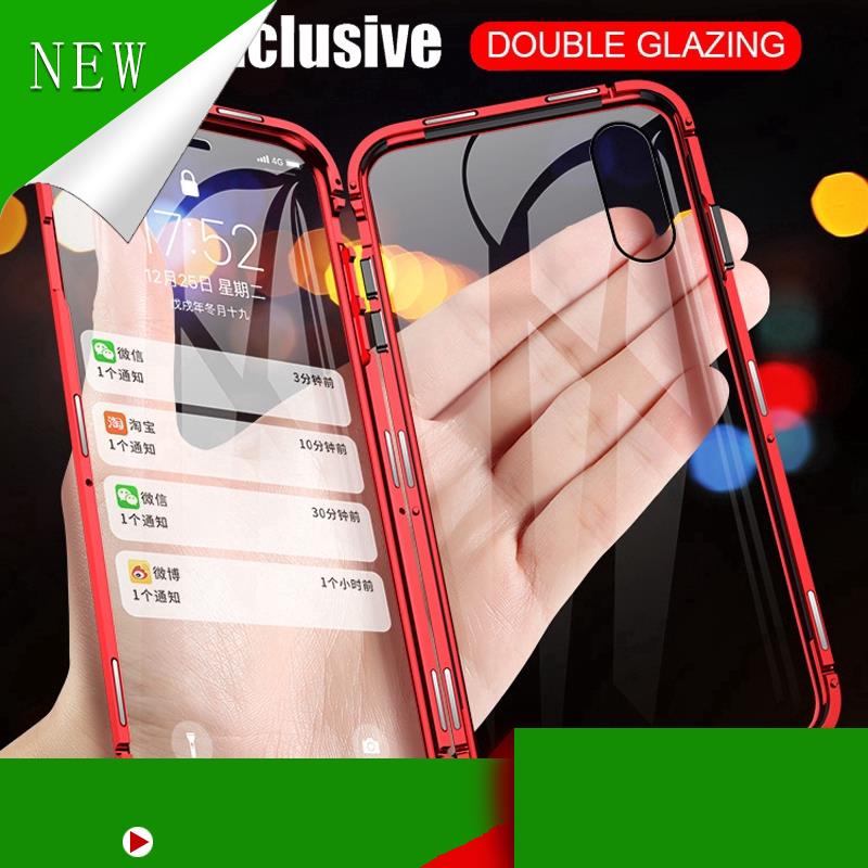 Ốp lưng dạng kính cường lực 2 mặt viền kim loại nam châm cho iPhone XS Max Iphone XR 6 6S 7 8 Plus iPhone 12
